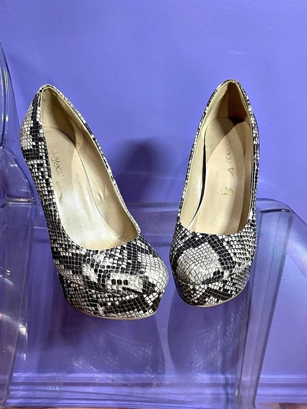 LeChateau Snake Print Platform Heels